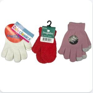 Girls Stretch Mittens Gloves, three pairs